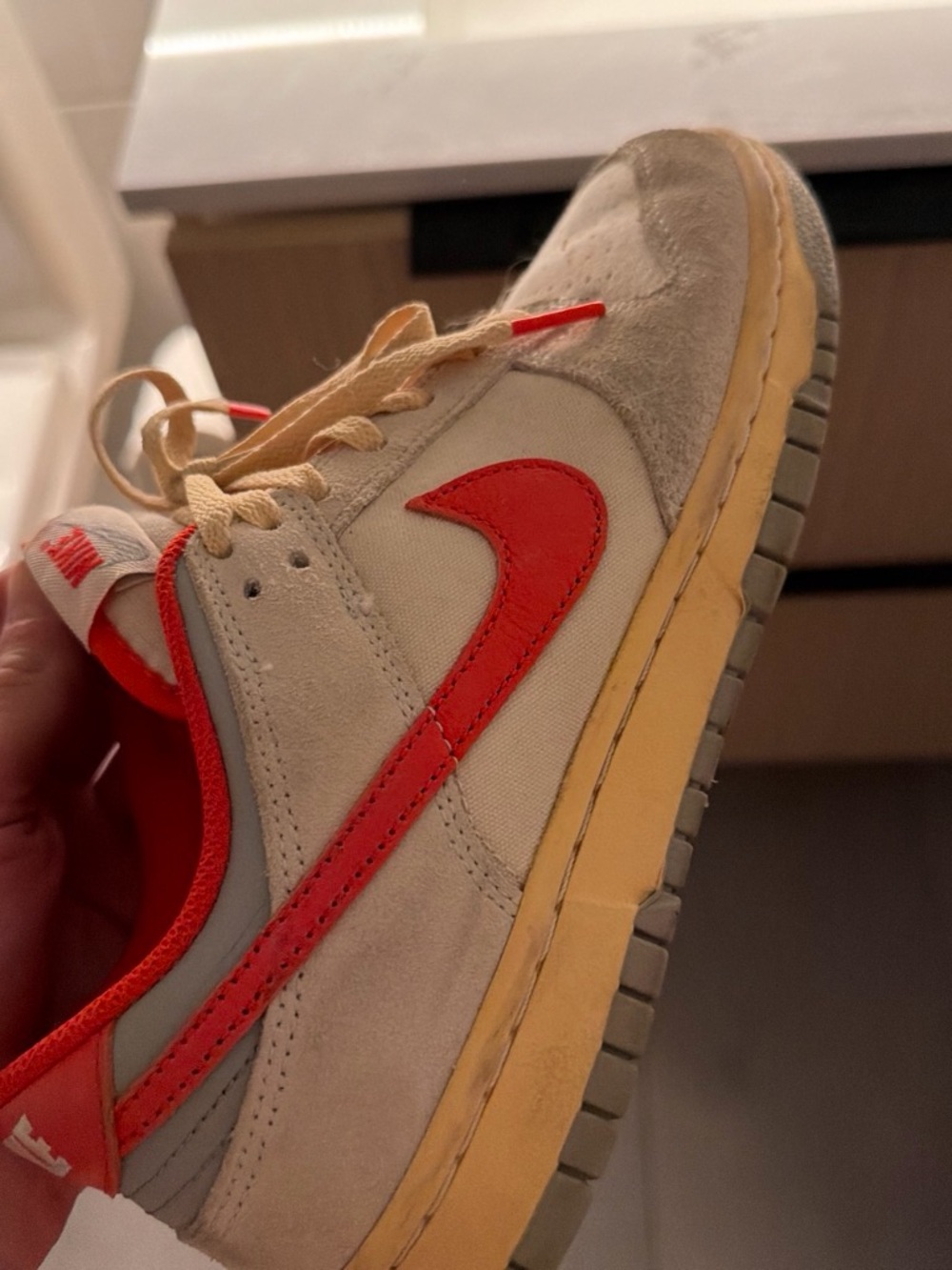 Nike Men’s Low-Top Sneaker - Beige with Red Swoosh